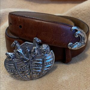 Vintage Brighton Brown Leather Belt with Silver Buckle